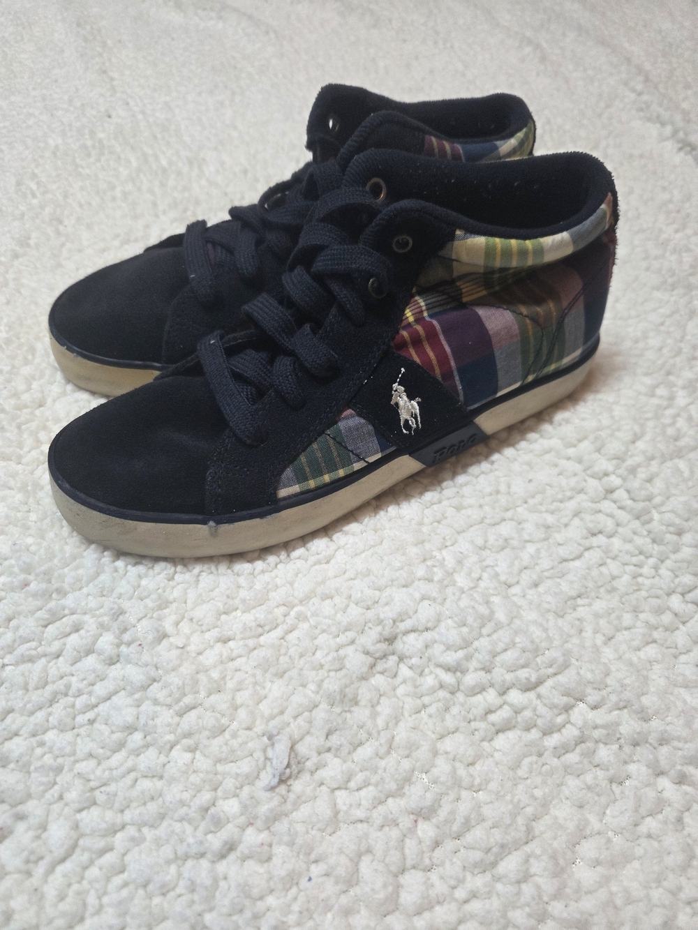 Ralph Lauren Navy Plaid High-Top Sneaker